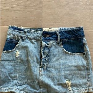 Free People Color Block Jean Skirt